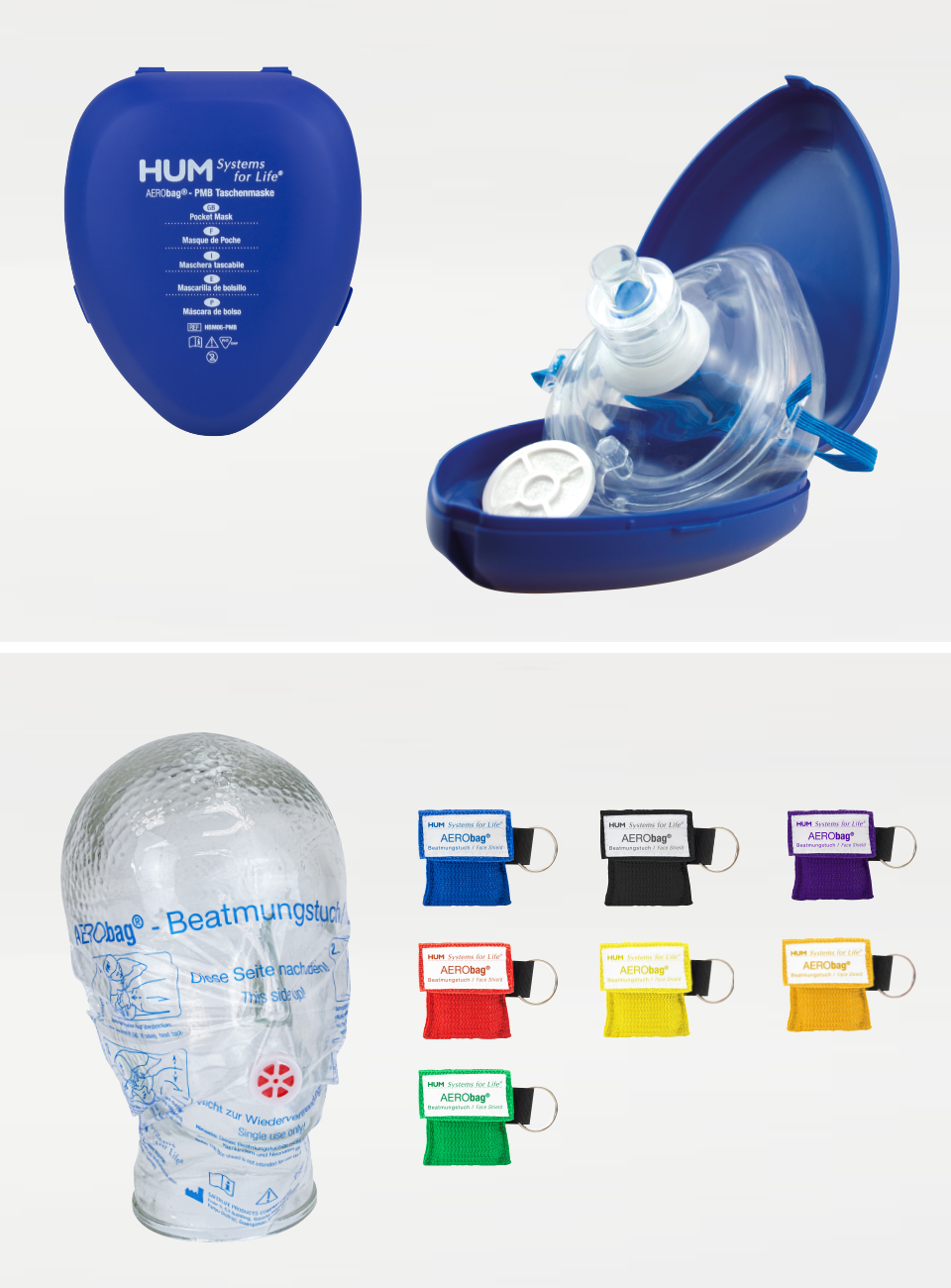 AERObag® Beatmungstuch mit Schlüsselanhänger Basis, Farbe: Blau, HUM GmbH, Hersteller
